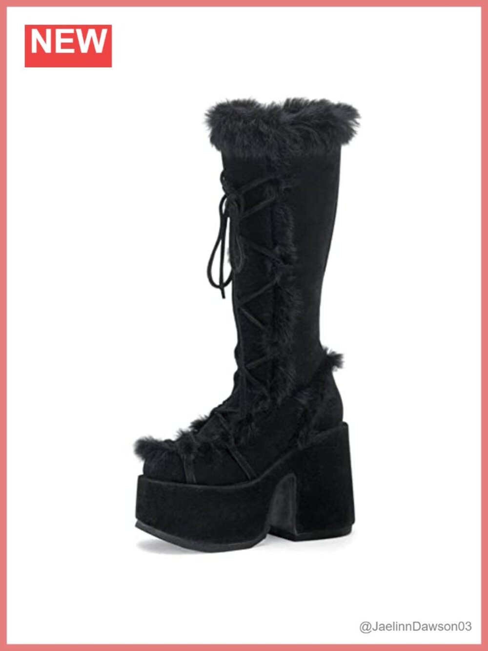 Platform Knee High Boots Faux Suede Faux Fur Block Heel Winter Goth Boots
